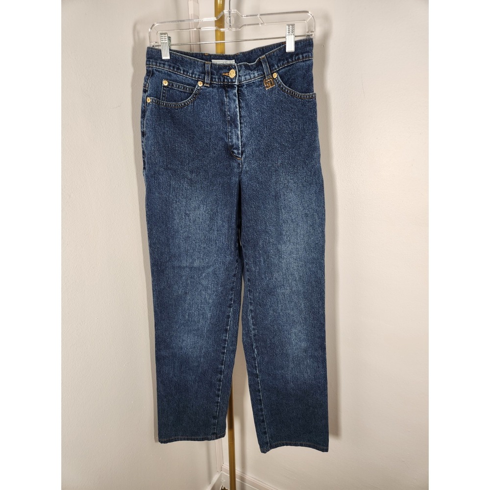 VTG 2003 St. Johns Sport by Marie Gray Straight Leg Jeans Brass SJ Logo Size 8